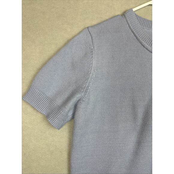 Böhme Sweater Women L Blue Pullover Buttons‎ Short Sleeve Knit Soft Puff Sleeve - Picture 4 of 8
